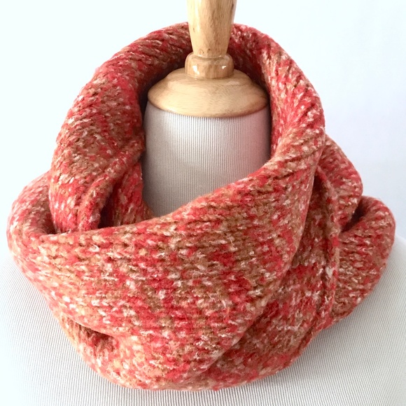 Frye & Co. Wrap Neck Scarf & Ear Band Reddish Orange Caramel White - Picture 2 of 8